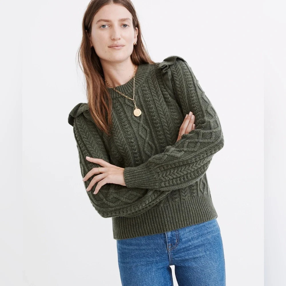Madewell Hollydene Ruffle-Shoulder Pullover Sweater Wool Comfy Feminine